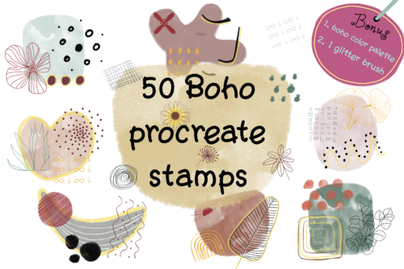 Elevate Your Digital Art with 50 Boho Procreate Stamps and Brushes