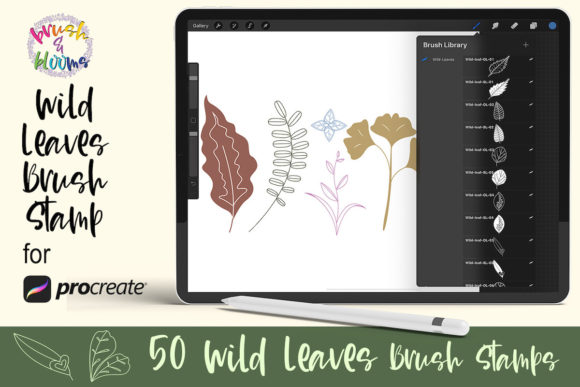 Procreate Stamp Brush Kit: 50 Wild Leaves